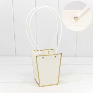 Пакет подарочный "Ваза для цветов" 15,5*13*9,5 260г с золотой рамкой Белый 1/10 1/150 Арт: 000172G/7
