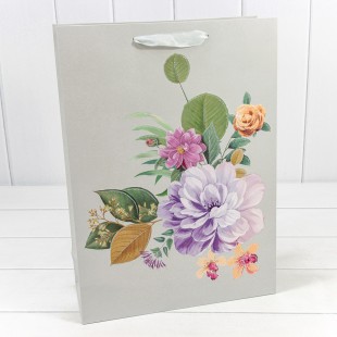 Пакет подарочный с блёстками "Цветы акварель" (микс) 30*41,5*12 210г 1/20 1/80 Арт: 000197A