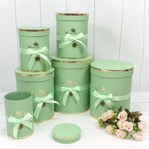 Коробки Цилиндр Набор 1/6 21*25,5 "Flowers for you" Светло-зелёный 1/8 Арт: 720950/11