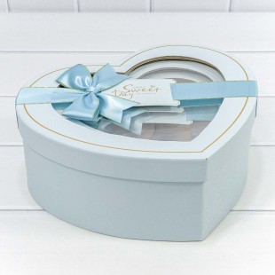 Коробки "Сердце" Набор 1/3 29,8*25,5*11,5 с окошком и бантом Голубой 1/12 Арт: 721611/4
