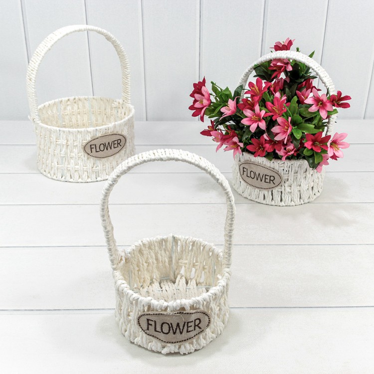 Корзины плетёные Круглые Набор 1/3 20*12 (±5%) из бумаги с ручкой Белый 1/24 Арт: 420186/9