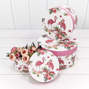 Коробки Круглые Набор 1/3 21*11,5 "Фламинго с цветами" 1/18 Арт: 7212247/0535
