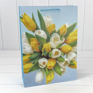 Пакет подарочный с блёстками "Тюльпаны" (микс 311) 30*41,5*12 210г 1/20 1/80 Арт: 000311A