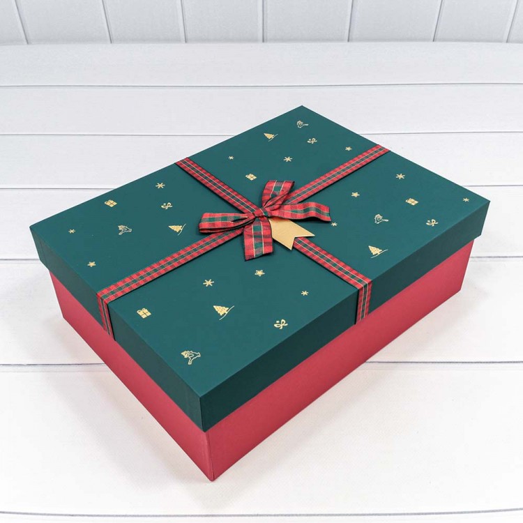 Коробки Прямоугольные Набор 1/3 33*24*11 с бантом Зелёный/Красный 1/12 Арт: 72091354/2