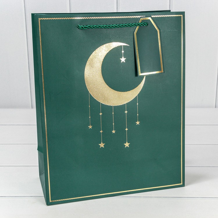 Пакет подарочный с тиснением "Полумесяц" (294) 26*32*12 210г Зелёный 1/20 1/240 Арт: 000294C/15