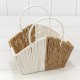 Корзина плетёная 21*12*15/20 (±5%) из бумаги с ручками Белый/Натуральный 1/80 Арт: 420223/49