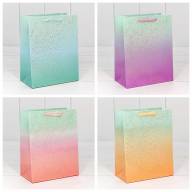 Пакет подарочный "Градиент" с блестящими вкраплениями (микс) 18*23*10 230г 1/20 1/360 Арт: 000196E - Пакет подарочный "Градиент" с блестящими вкраплениями (микс) 18*23*10 230г 1/20 1/360 Арт: 000196E