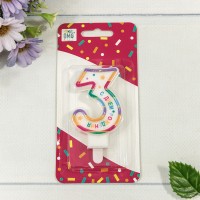 Свеча для торта Цифра 3 "С днём рождения" 6см 1/12 1/120 Арт: 20010-29/3