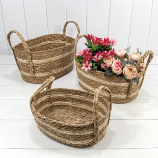 Корзины плетёные Овальные Набор 1/3 38*26*18 (±5%) из камыша с ручками (251) Натуральный 1/8 Арт: 420116/251