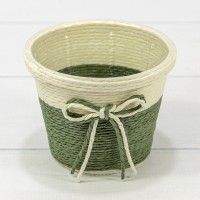 Кашпо плетёное Круглое 12*9 (±5%) из бумаги с бантиком Зелёный 1/80 Арт: 420145/11