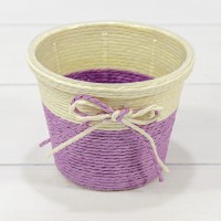 Кашпо плетёное Круглое 12*9 (±5%) из бумаги с бантиком Фиолетовый 1/80 Арт: 420145/13