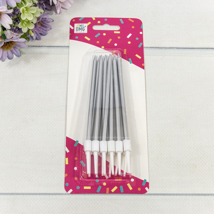 Свечи для торта набор (12 шт.) 10см Серебряный 1/12 1/240 Арт: 20010-28/2