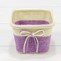 Кашпо плетёное Квадратное 11*11*8 (±5%) из бумаги с бантиком Фиолетовый 1/100 Арт: 420141/13