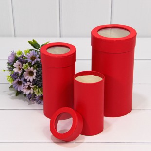 Коробки Цилиндр Набор 1/3 9,5*18 с окошком Красный 1/90 Арт: 720280/3