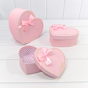 Коробки "Сердце" Набор 1/3 22,2*19,5*9 с бантом "Just For You" Розовый 1/12 Арт: 720621/2