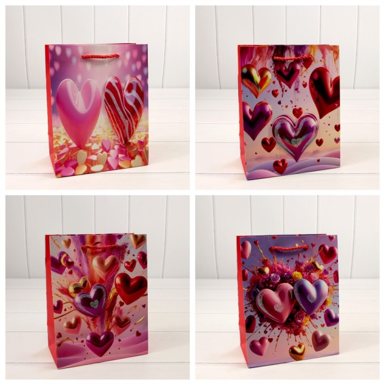 Пакет подарочный с 3D аппликацией "Сердца" (микс 112) 18*23*10 210г 1/20 1/360 Арт: 000112E